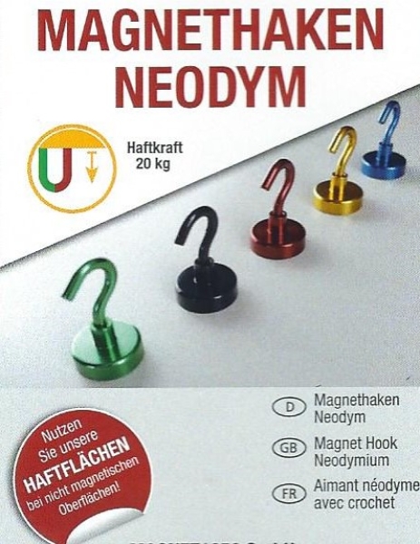 Magnethaken Neodym / rot / Set mit 10 Stück